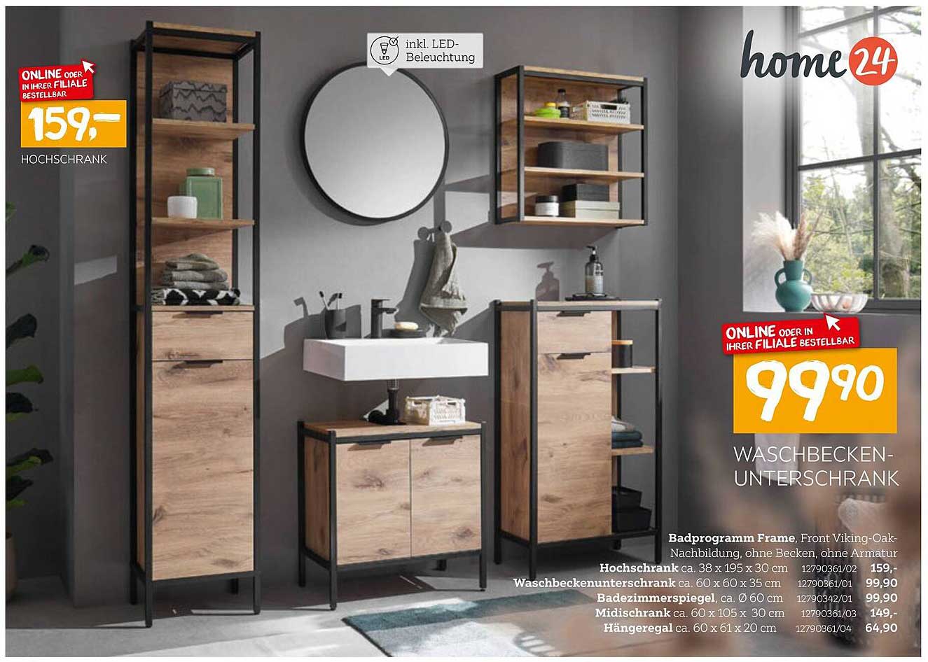 Waschbeckenunterschrank - Rahmenprogramm Frame - Viking-Oak-Nachbildung