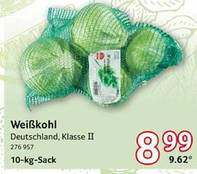 Weißkohl, Deutschland, Klasse II – 10-kg-Sack