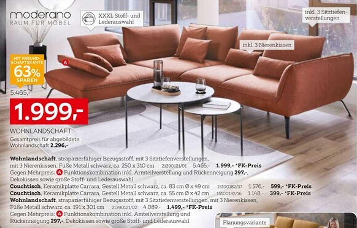 Wohnlandschaft mit strapazierfähigem Bezug und 3 Nierenkissen