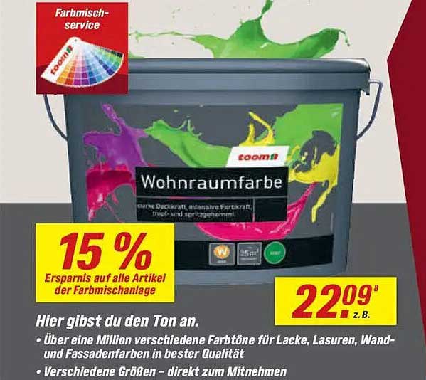 Wohnraumfarbe - 15% Ersparnis auf alle Artikel der Farbmischanlage