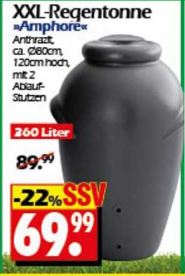XXL-Regentonne 'Amphore' Anthrazit, 360 Liter