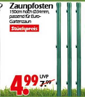 Zaunpfosten 1500mm hoch Ø34mm, passend für Euro-Gartenzaun