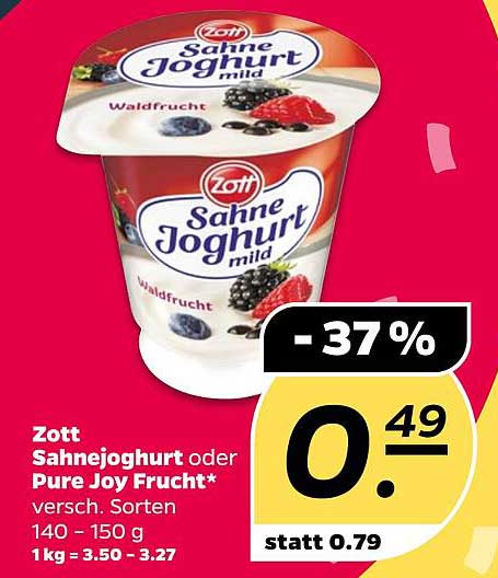 Zott Sahnejoghurt oder Pure Joy Frucht - verschiedene Sorten