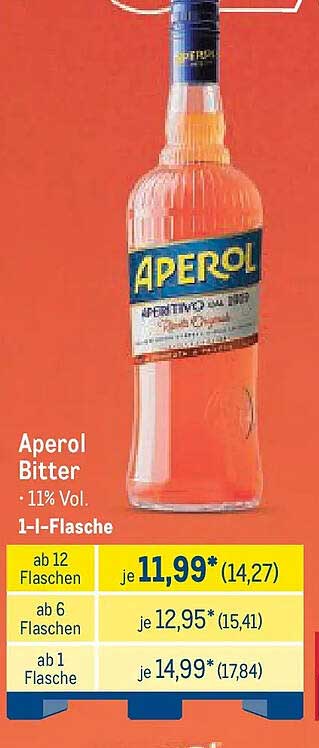 Aperol Bitter • 11% Vol. • 1-l-Flasche
