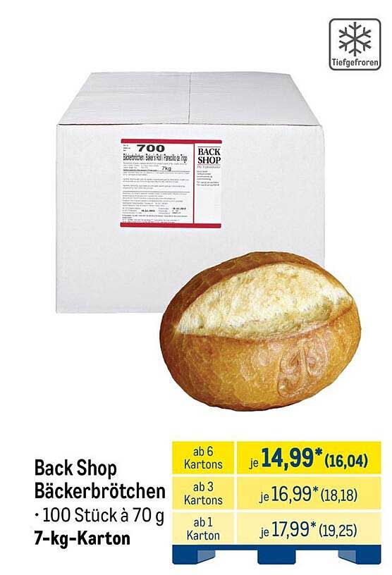 Back Shop Bäckerbrötchen •100 Stück à 70 g 7-kg-Karton