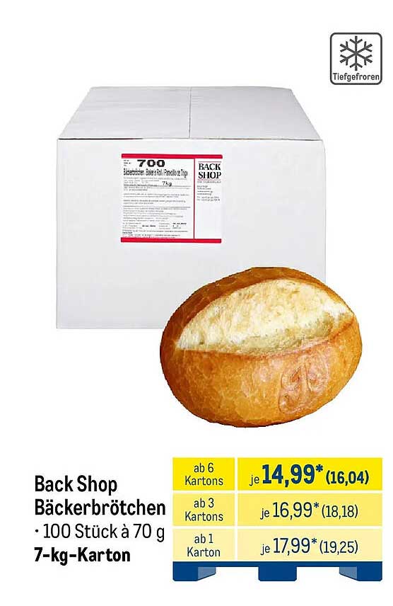 Back Shop Bäckerbrötchen • 100 Stück à 70 g 7-kg-Karton