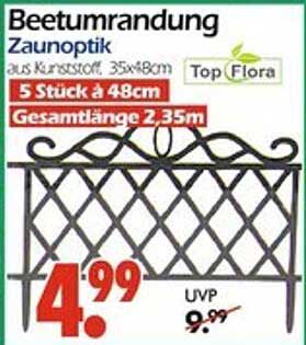 Beetumrandung Zaunoptik aus Kunststoff, 35x48cm, 5 Stück á 48cm, Gesamtlänge 2,35m Top Flora