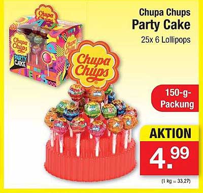 Chupa Chups Party Cake 25x 6 Lollipops 150-g-Packung AKTION