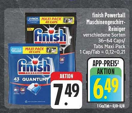 finish Powerball Maschinengeschirr-Reiniger verschiedene Sorten 36-64 Caps/ Tabs Maxi Pack 1 Cap/Tab = 0,12-0,21
