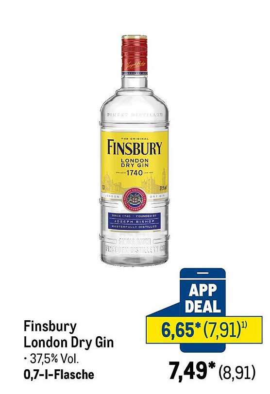 Finsbury London Dry Gin · 37,5% Vol. 0,7-l-Flasche