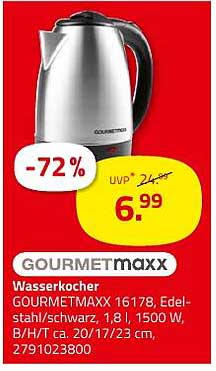 GOURMETmaxx Wasserkocher GOURMETMAXX 16178, Edelstahl/schwarz, 1,8 l, 1500 W, B/H/T ca. 20/17/23 cm, 2791023800