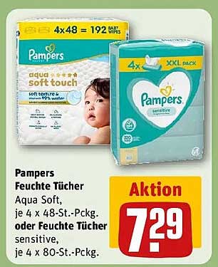 Pampers Feuchte Tücher Aqua Soft, je 4 x 48-St.-Pckg. oder Feuchte Tücher sensitive, je 4 x 80-St.-Pckg.