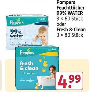 Pampers Feuchttücher 99% WATER 3 x 60 Stück oder Fresh & Clean 3 x 80 Stück