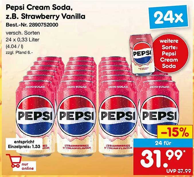 Pepsi Cream Soda, z.B. Strawberry Vanilla