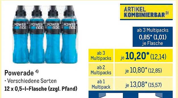 Powerade Verschiedene Sorten 12 x 0,5-l-Flasche (zzgl. Pfand)
