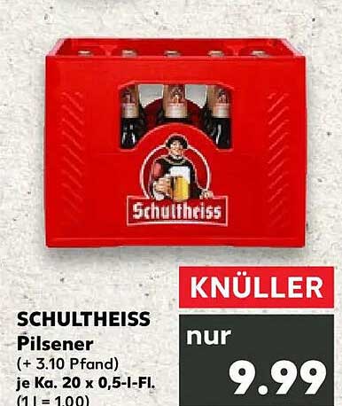 SCHULTHESS Pilsener (+ 3,10 Pfand) je Ka. 20 x 0,5-l-Fl. (1 l = 1,00)