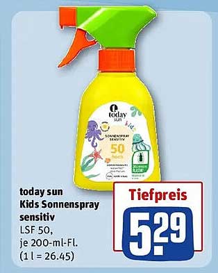 today sun Kids Sonnenspray sensitiv LSF 50, je 200-ml-Fl. (1 l = 26.45)