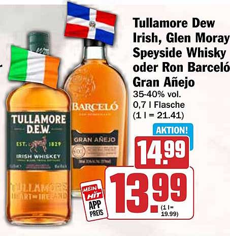 Tullamore Dew Irish, Glen Moray Speyside Whisky oder Ron Barceló Gran Añejo