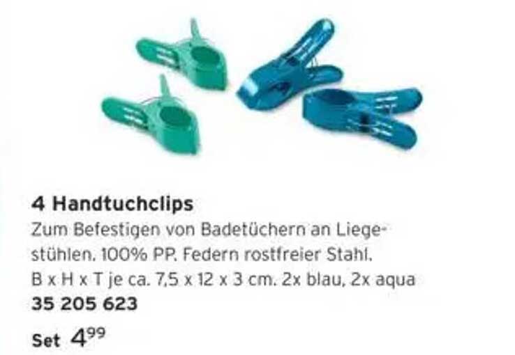 4 Handtuchclips zum Befestigen von Badetüchern an Liegestühlen