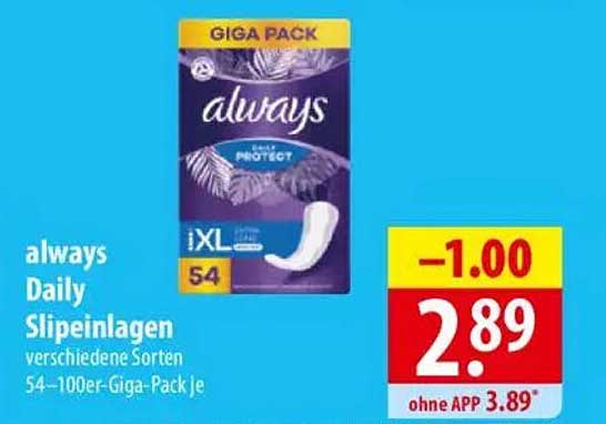 always Daily Slipeinlagen 54 Stück Giga Pack