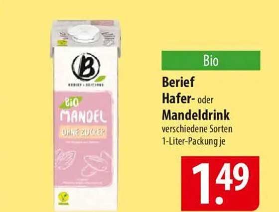 Berief Hafer- oder Mandeldrink 1-Liter-Packung