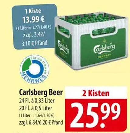 Carlsberg Bier - 2 Kisten für nur 25,99 €