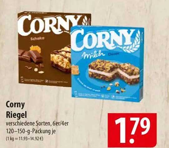Corny Riegel verschiedene Sorten, 6er/4er, 120–150-g-Packung je