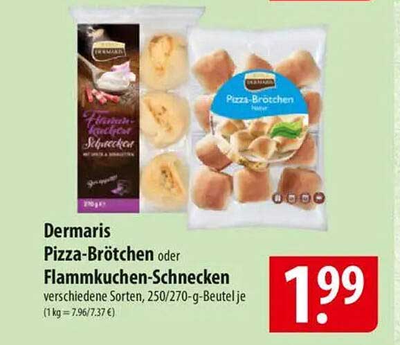 Dermaris Pizza-Brötchen oder Flammkuchen-Schnecken, 250/270-g-Beutel