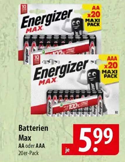 Energizer Max Batterien AA oder AAA 20er-Pack