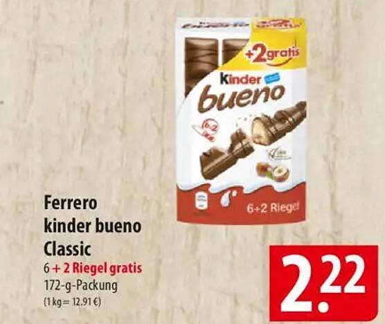 Ferrero Kinder Bueno Classic 6 + 2 Riegel gratis - 172-g-Packung