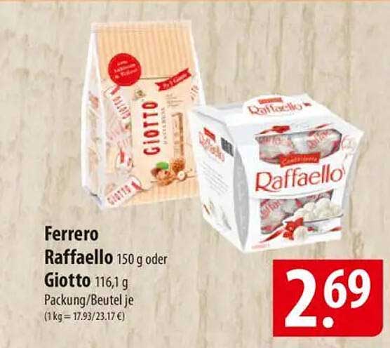 Ferrero Raffaello 150 g oder Giotto 116,1 g Packung/Beutel je