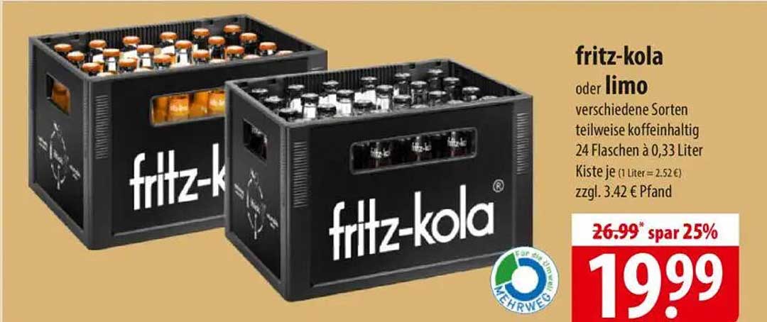 fritz-kola oder limonade - 24 Flaschen à 0,33 Liter