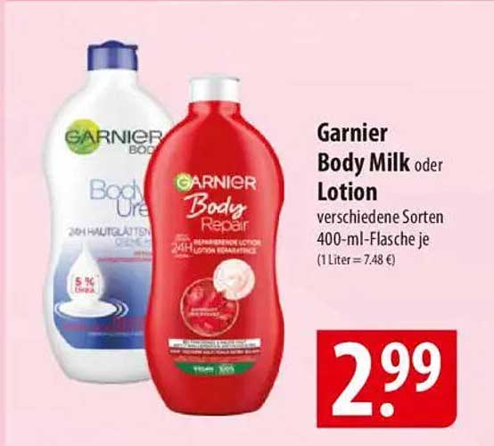 Garnier Body Milk oder Lotion verschiedene Sorten 400-ml-Flasche je