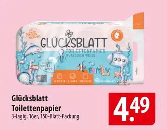 Glücksblatt Toilettenpapier 3-lagig, 16er, 150-Blatt-Packung
