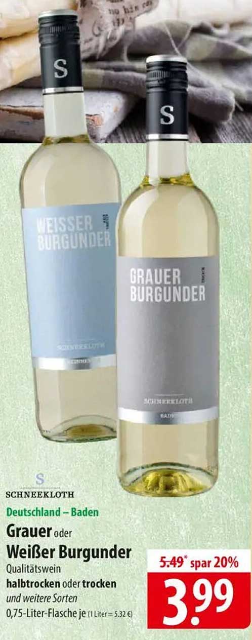Grauer oder Weißer Burgunder – Qualitätswein halbtrocken oder trocken