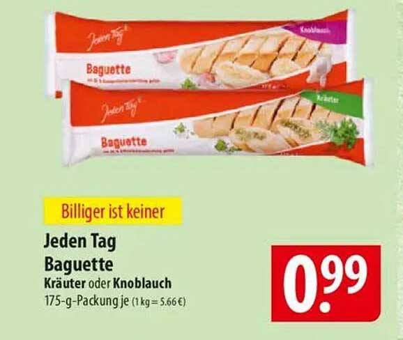 Jeden Tag Baguette Kräuter oder Knoblauch 175-g-Packung