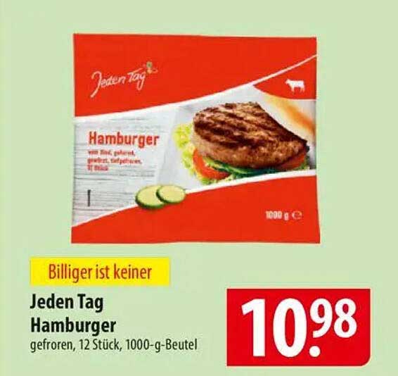Jeden Tag Hamburger - gefroren, 12 Stück, 1000-g-Beutel