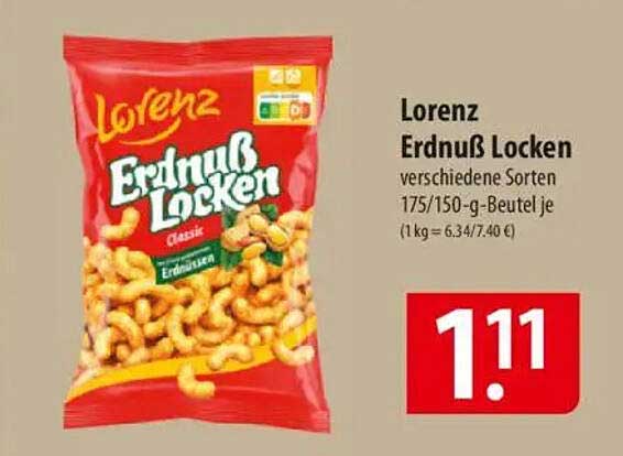 Lorenz Erdnuss Locken verschiedene Sorten 175/150-g-Beutel je