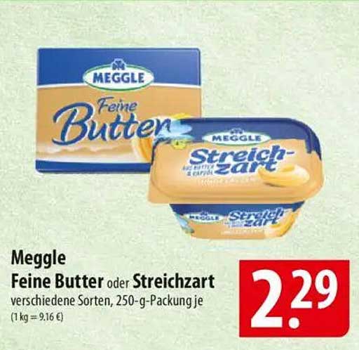 Meggle Feine Butter oder Streichzart, verschiedene Sorten, 250-g-Packung je
