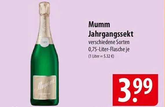 Mumm Jahrgangssekt verschiedene Sorten 0,75-Liter-Flasche