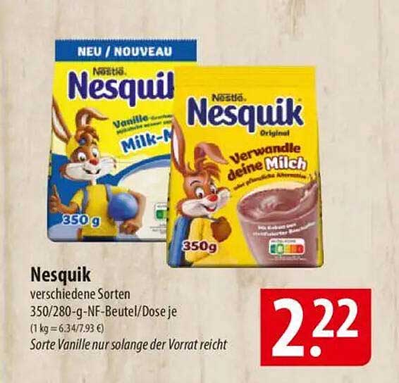 Nesquik – verschiedene Sorten 350 g/280 g-NF-Beutel/Dose je