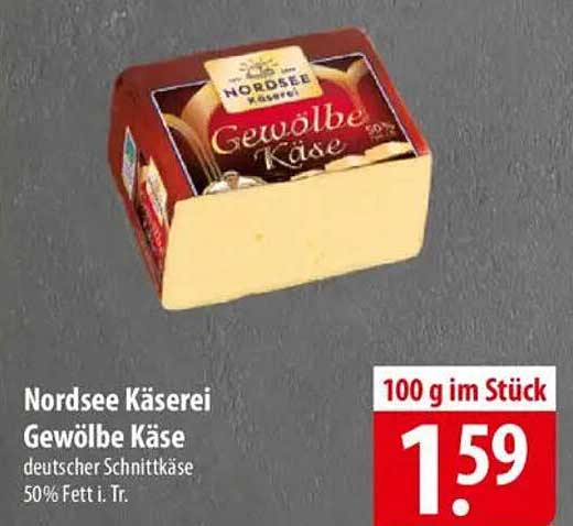 Nordsee Käse Gewölbe Käse, deutscher Schnittkäse 50% Fett i. Tr.