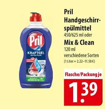 Pril Handgeschirrspülmittel 450/625 ml oder Mix & Clean 120 ml