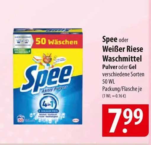 Spee oder Weißer Riese Waschmittel Pulver oder Gel 50 WL