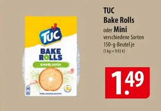 TUC Bake Rolls oder Mini verschiedene Sorten 150-g-Beutel