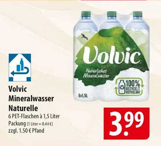 Volvic Mineralwasser Naturelle 6 PET-Flaschen à 1,5 Liter
