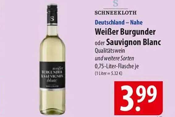 Weißer Burgunder oder Sauvignon Blanc Qualitätswein 0,75-Liter-Flasche