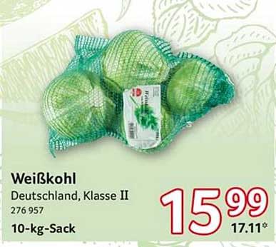 Weißkohl Deutschland, Klasse II - 10-kg-Sack