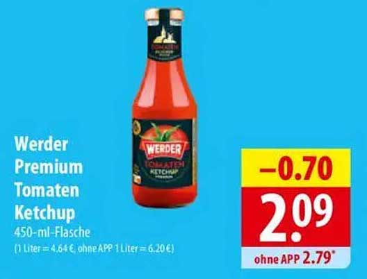 Werder Premium Tomaten Ketchup 450-ml-Flasche