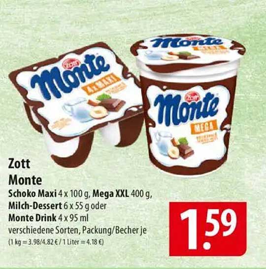 Zott Monte – Schoko Maxi und Mega XXL Dessert